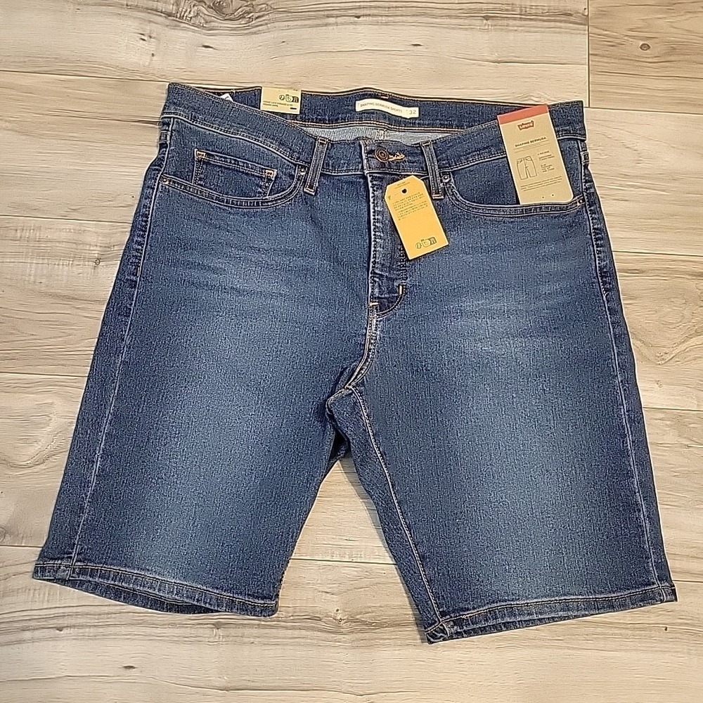 Levi's Shaping Bermuda Shorts Womens 32 Blue Denim Jean NEW